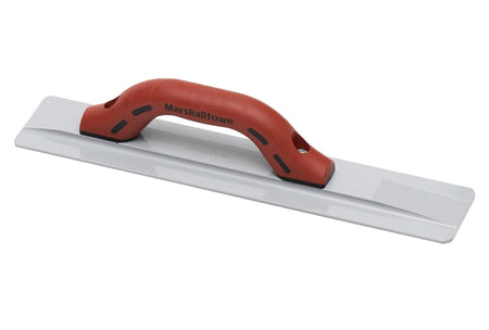 A full three-quarter view of the MARSHALLTOWN 16-inch magnesium float with the red DuraSoft handle.