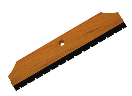 Studio shot of the squeegee highlighting the central tapered handle socket and the notched rubber edge for adhesive application.