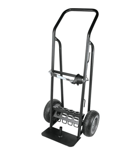 Makita AVT breaker hammer mounted on wheeled cart with coiled power cord and metal frame for transport.