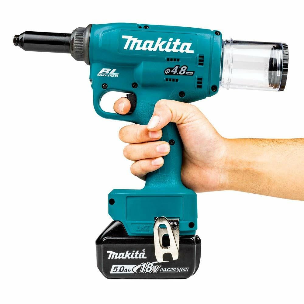 Makita 18V LXT Brushless Cordless Rivet Tool with 5.0Ah Battery and Ergonomic Grip for High-Torque Riveting