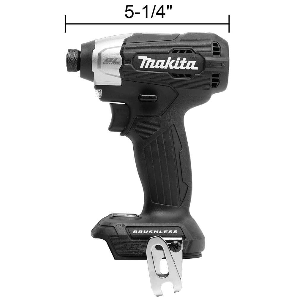 Side profile of the Makita XDT18ZB impact driver showing its compact length of 5 and 1/4 inches.