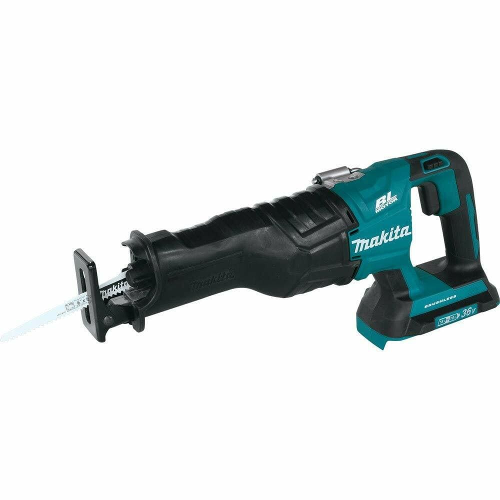 A studio product shot of the Makita 18V X2 LXT 36V brushless reciprocating saw XRJ06Z against a white background.