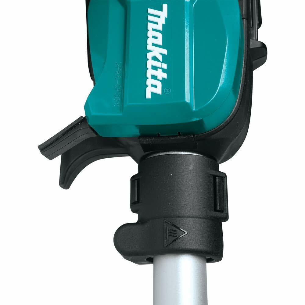 A close-up image showing the branch hook and locking collar on the Makita pole saw.