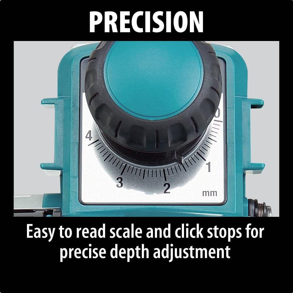 Teal depth gauge with black dial and scale, labeled 'PRECISION'.