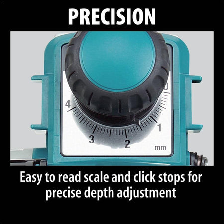 Teal depth gauge with black dial and scale, labeled 'PRECISION'.