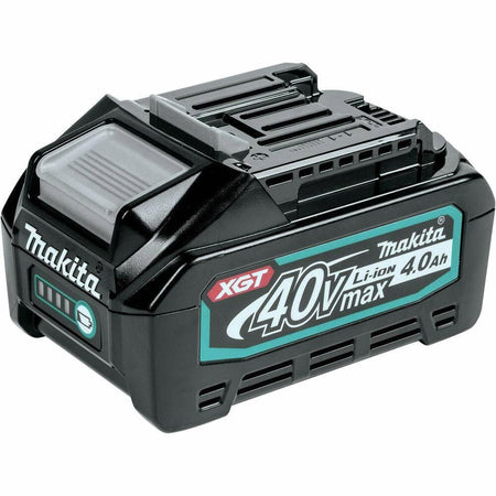 Makita 40V Max XGT 4.0Ah lithium-ion battery pack; black casing with teal branding, designed for high-demand cordless power tools.