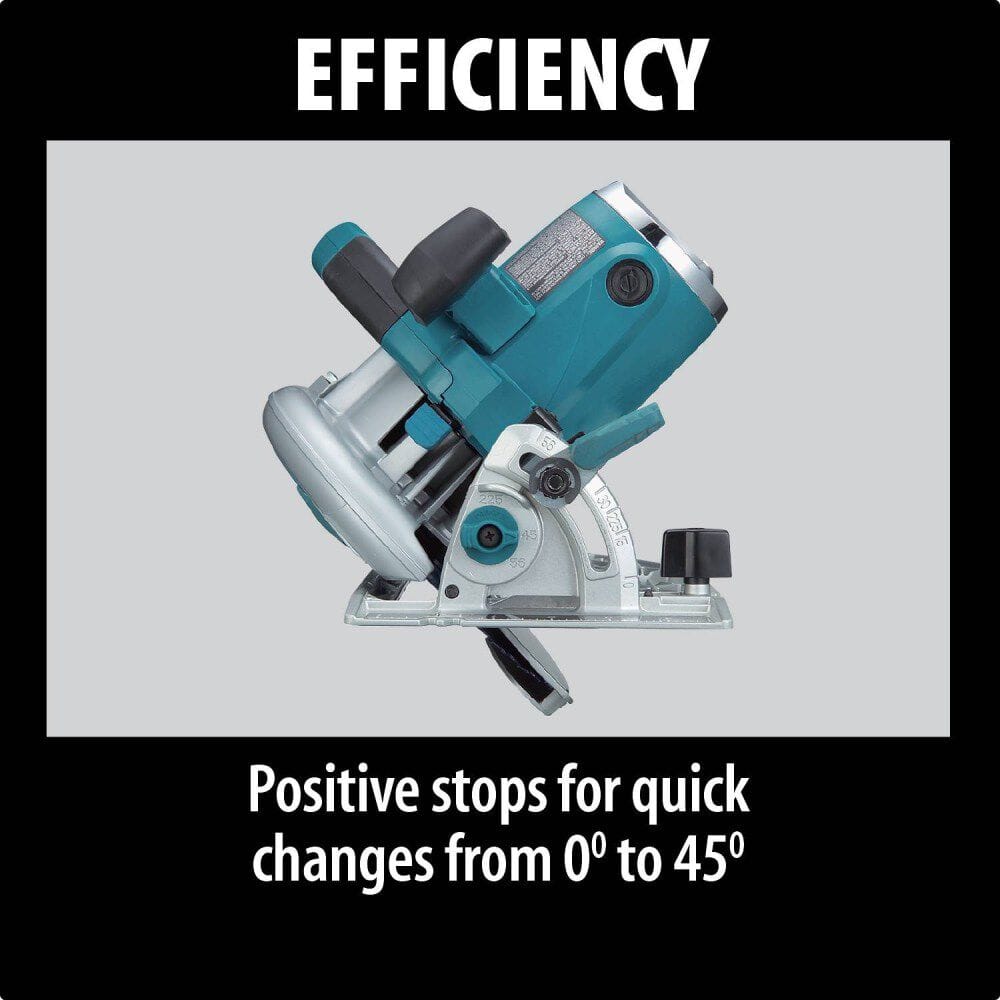 Detailed close-up of the built-in L.E.D. light on the Makita 5007MGA, designed to illuminate the line of cut for superior accuracy in low-light industrial environments.