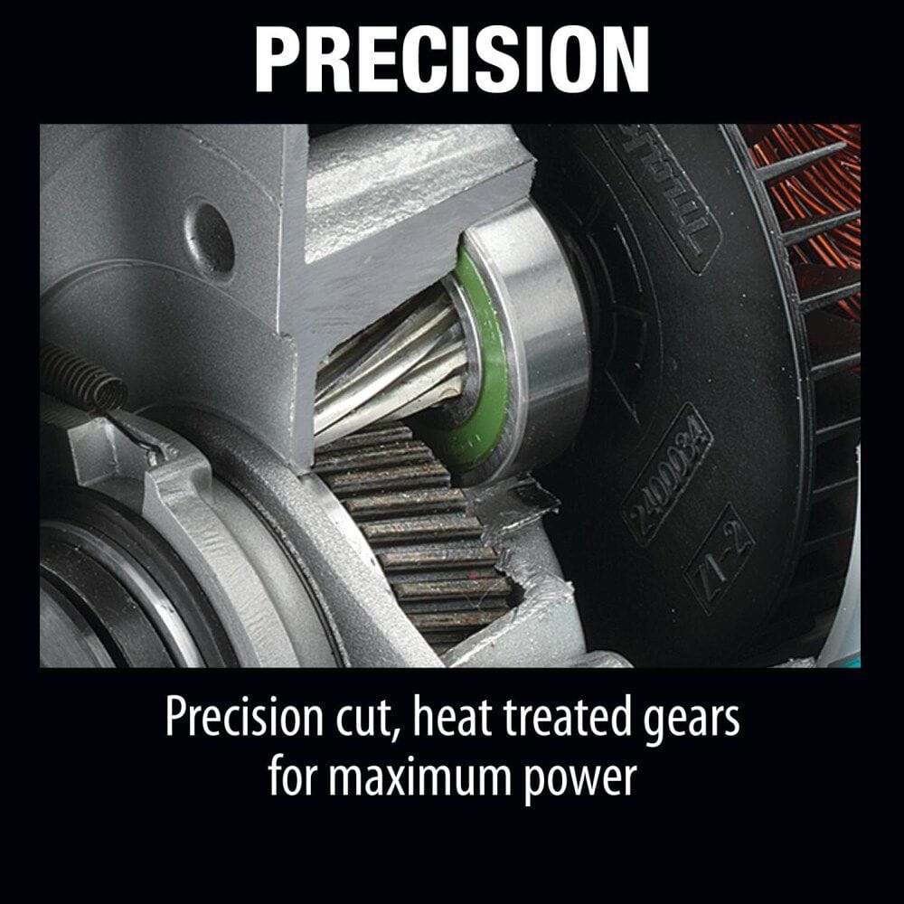 Action-oriented product graphic highlighting the efficiency of the integrated electric brake, which stops the blade instantly to increase safety and maximize productivity between cuts.