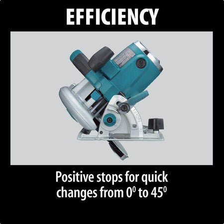 Action-oriented infographic showing the efficiency of the saw's beveling capabilities, highlighting positive stops for rapid changes between 0 and 45-degree angles.