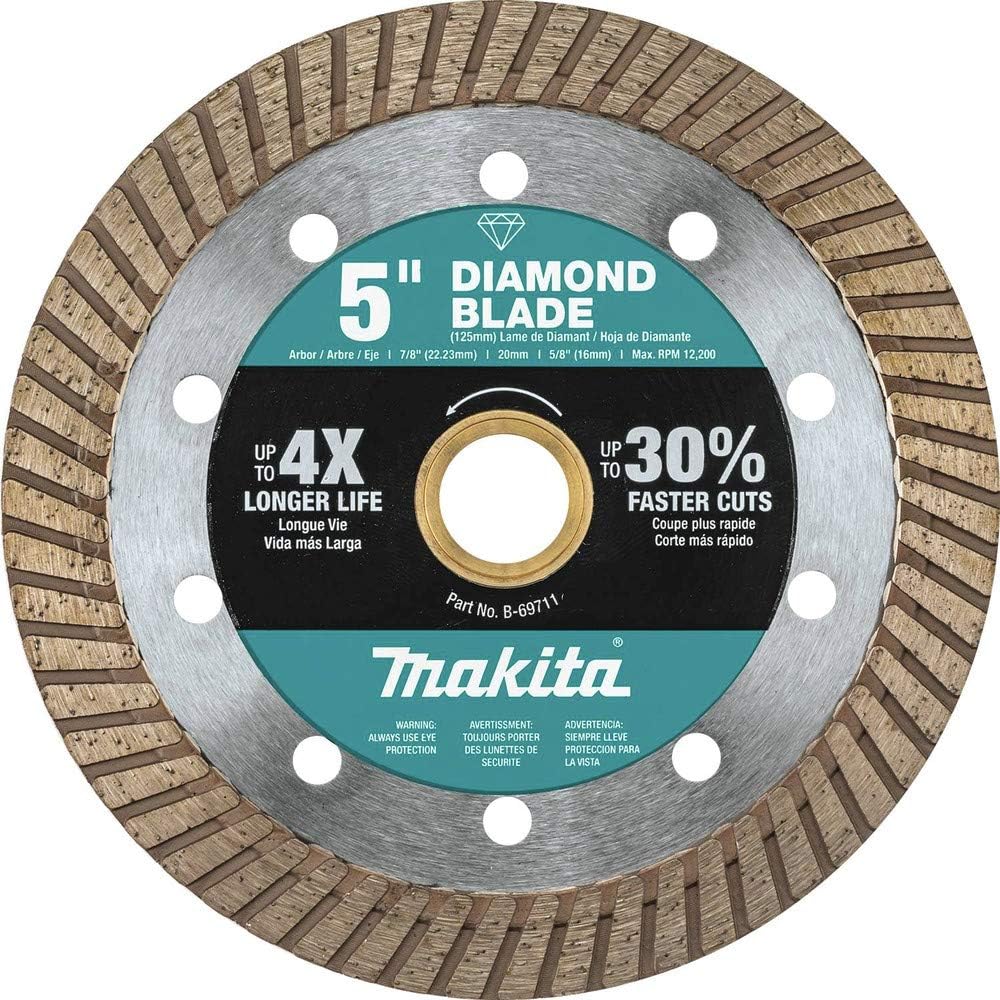 Makita B-69711 5" Diamond Blade Turbo General Purpose silver blade with segmented edges for cutting stone materials