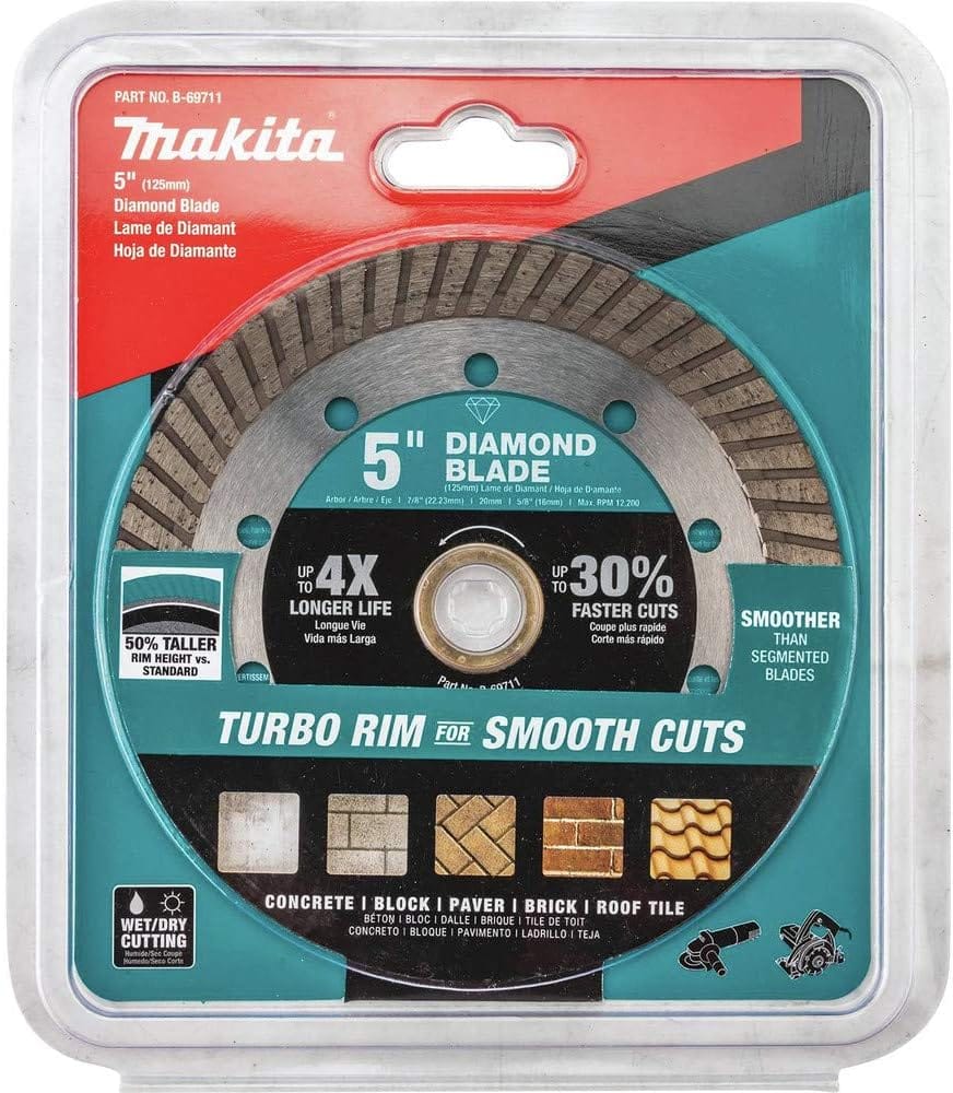 Makita B-69711 5" Diamond Blade, Turbo, General Purpose for cutting concrete, block, brick, pavers, and roof tiles.