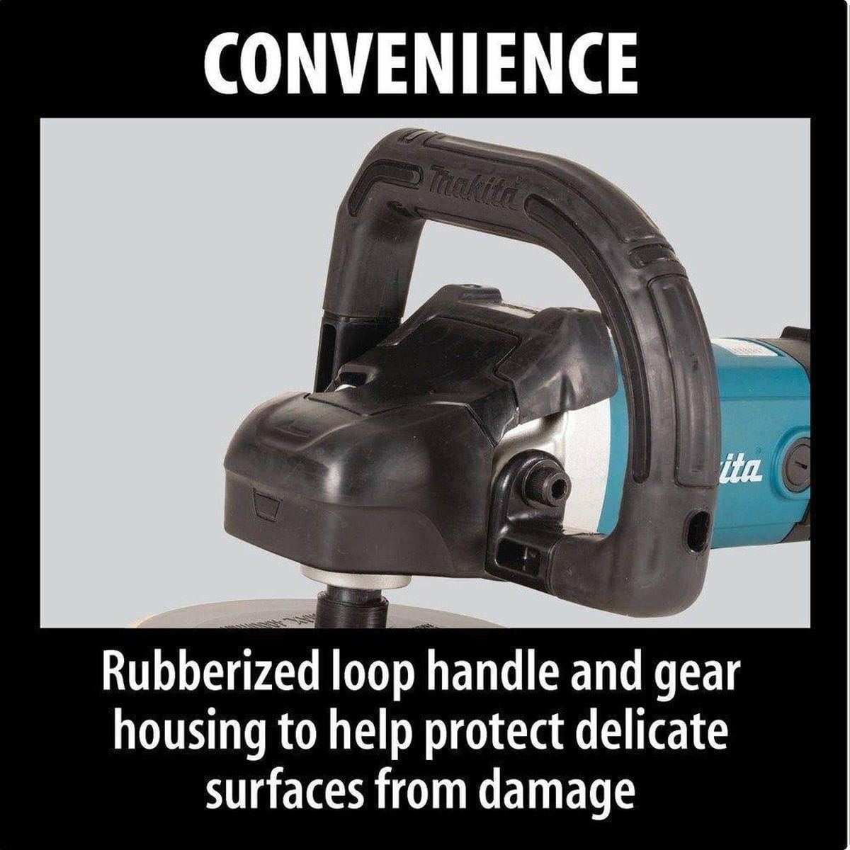 Illustration of the internal spiral bevel gear system within the Makita 9237C polisher, engineered to provide smooth and efficient power transmission for demanding surface finishing tasks.