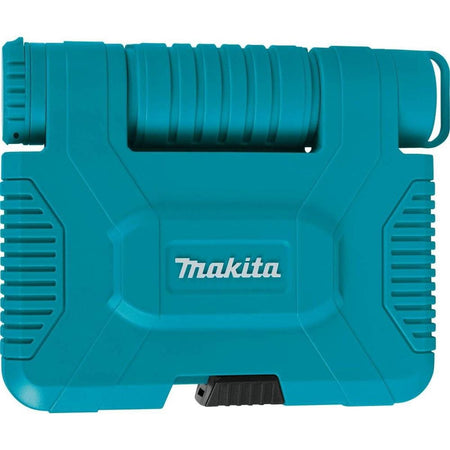 The exterior back view of the closed Makita A-98332 case, showing the integrated retention loop and the high-quality plastic construction optimized for professional contractor use.