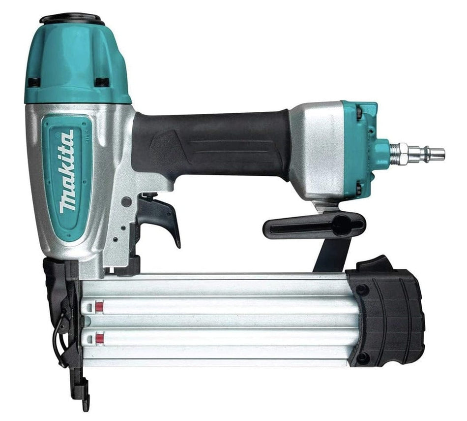 A full side profile studio shot of the Makita AF506 18-gauge brad nailer.