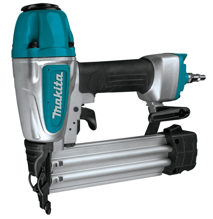 A three-quarter angle studio shot of the Makita AF506 18-gauge brad nailer.