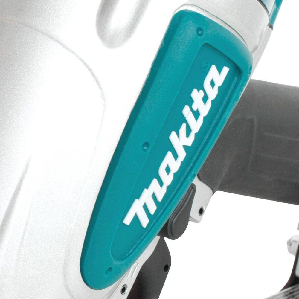 Detailed view of the 2-mode selector switch on the Makita AF635 15 gauge finish nailer, offering quick control over single sequential or contact bump nailing operations.