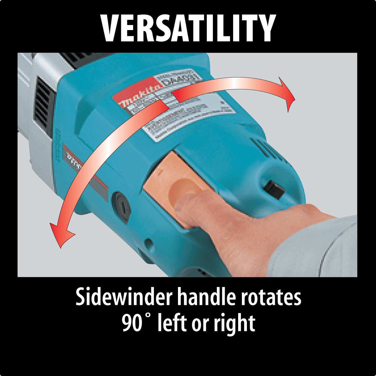 Sidewinder handle mechanism rotating 90 degrees left or right to provide maximum clearance in tight framing spaces.