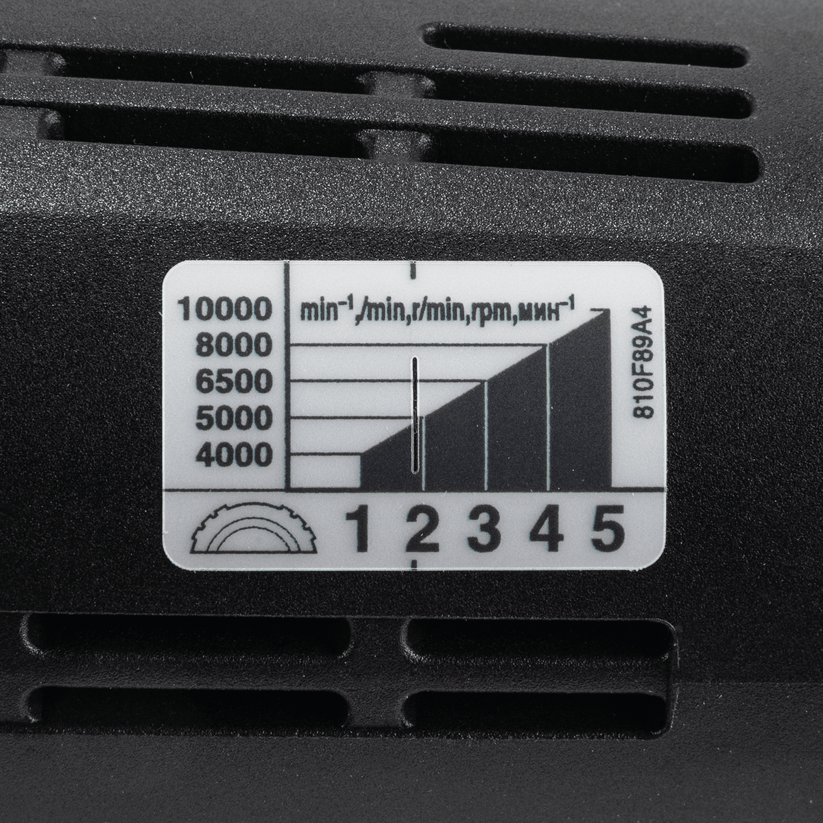 Makita speed chart diagram detailing the 5-stage variable speed dial settings from 4,000 to 10,000 RPM.