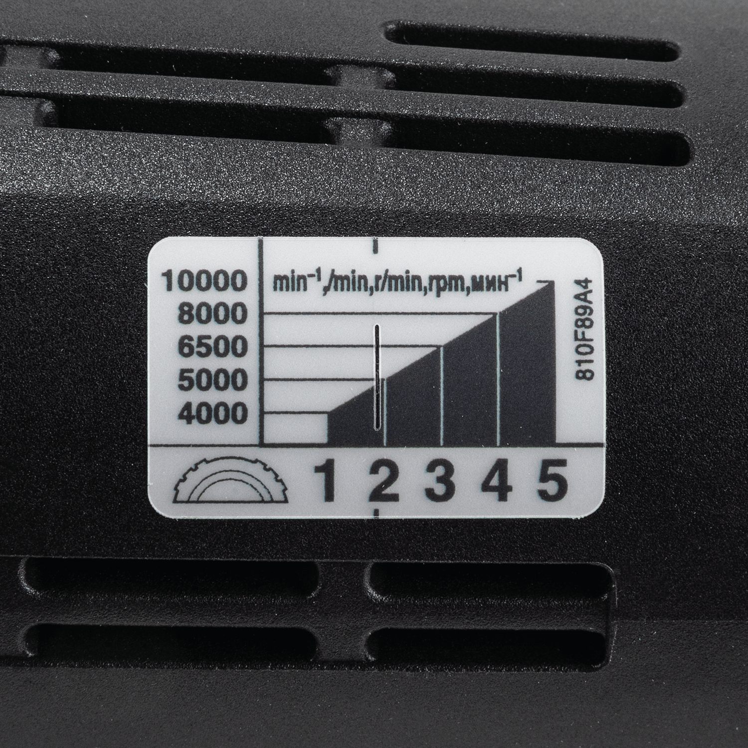 Makita speed chart diagram detailing the 5-stage variable speed dial settings from 4,000 to 10,000 RPM.
