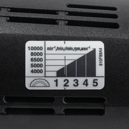 Makita speed chart diagram detailing the 5-stage variable speed dial settings from 4,000 to 10,000 RPM.