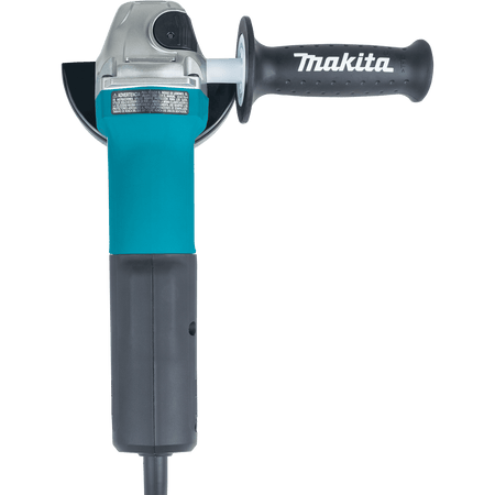Top-down view of the Makita GA5052 angle grinder showing its slim body barrel, side handle attachment, and 5-inch guard.