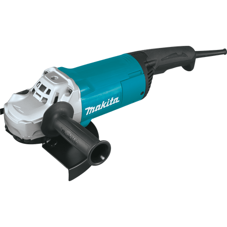 Makita GA9060 9-inch corded angle grinder featuring a 15.0A motor, side handle, 9-inch wheel guard, and cast aluminum gear housing.