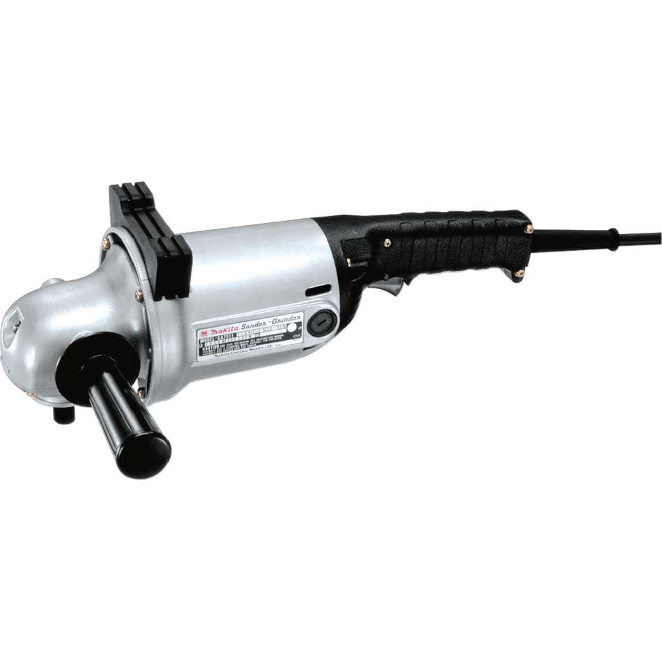 Makita GA7911 15-amp heavy-duty angle sander and grinder showing its durable metal housing and side handle.