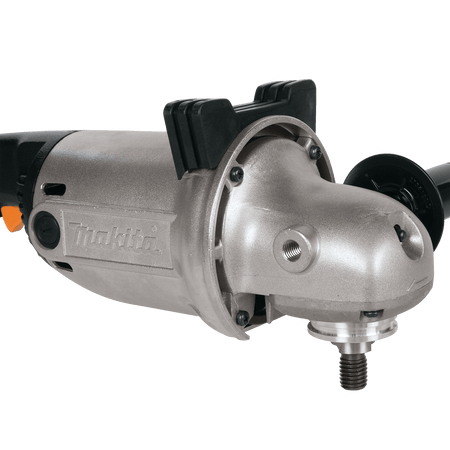 View of the Makita GA7911 heavy-duty metal housing and spindle designed for high-production industrial sanding.