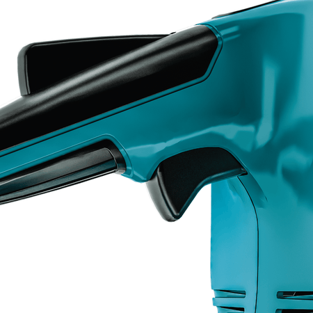 Close-up of the variable speed throttle trigger on the Makita XCU04 chainsaw that regulates chain velocity from 0 up to 3,940 FPM.