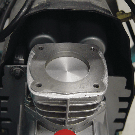Makita Big Bore cast iron pump cylinder and piston top view engineered for increased compression and durability.