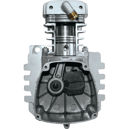 Cutaway view of Makita Big Bore cast iron pump cylinder, piston, and connecting rod assembly.
