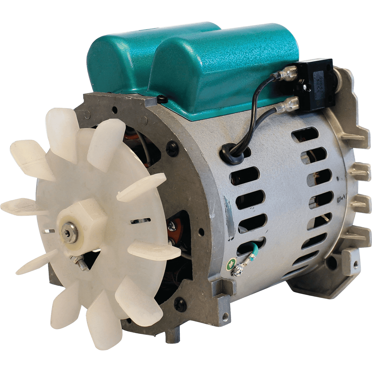 Isolated Makita MAC5200 3.0 HP replacement electric motor with thermal overload switch and cooling fan.