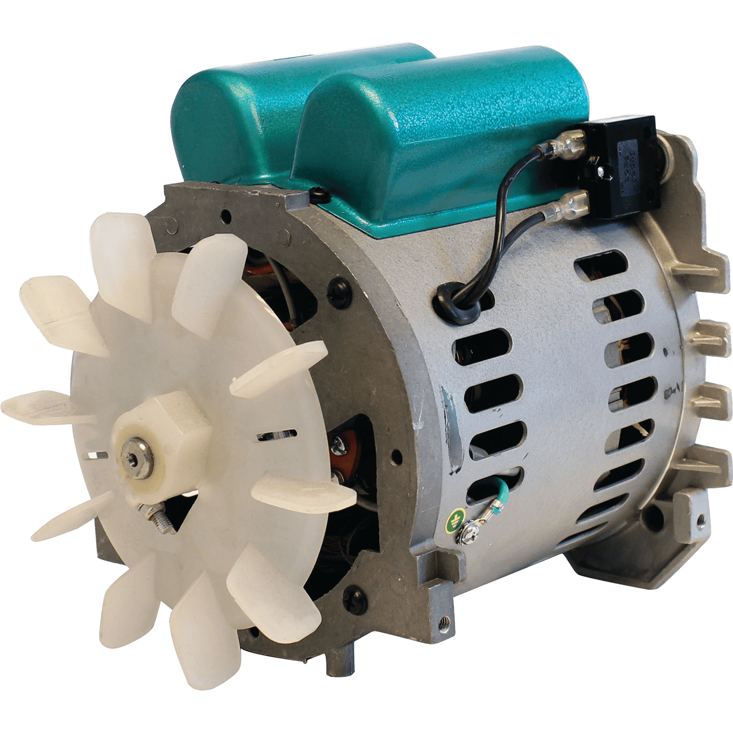 Isolated Makita MAC5200 3.0 HP replacement electric motor with thermal overload switch and cooling fan.