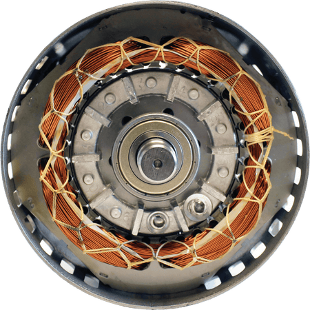 Internal copper stator windings and heavy-duty sealed ball bearing assembly of the Makita MAC5200 motor.