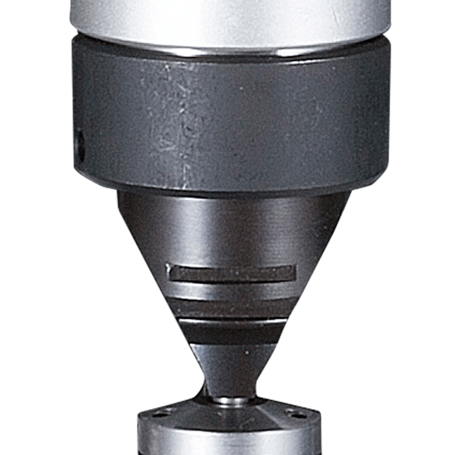 Detailed close-up of the high-strength replacement punch and die assembly on the Makita JN3201 nibbler engineered for distortion-free shearing.
