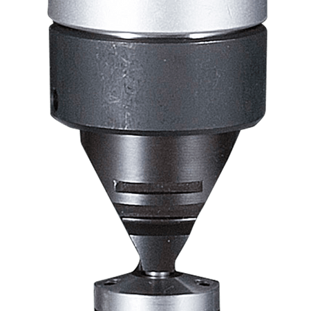 Detailed close-up of the high-strength replacement punch and die assembly on the Makita JN3201 nibbler engineered for distortion-free shearing.