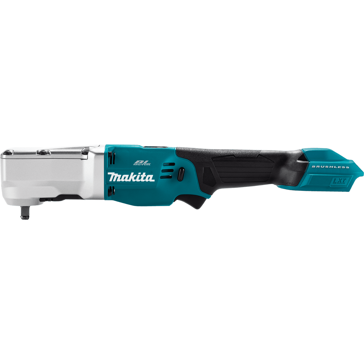 Side profile of Makita XLT03Z bare tool highlights the slim ergonomic inline body and 3/8-inch square drive anvil.