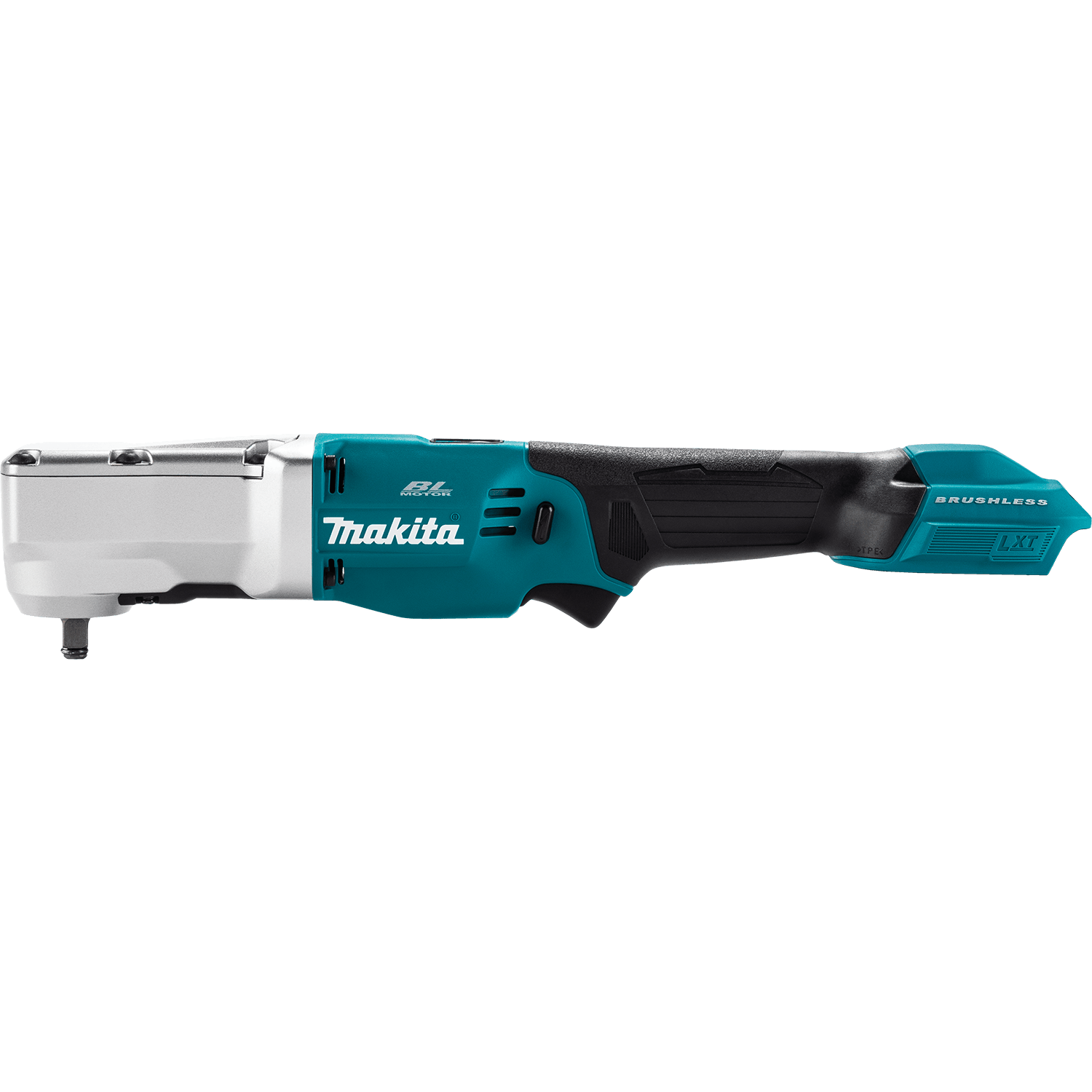 Side profile of Makita XLT03Z bare tool highlights the slim ergonomic inline body and 3/8-inch square drive anvil.