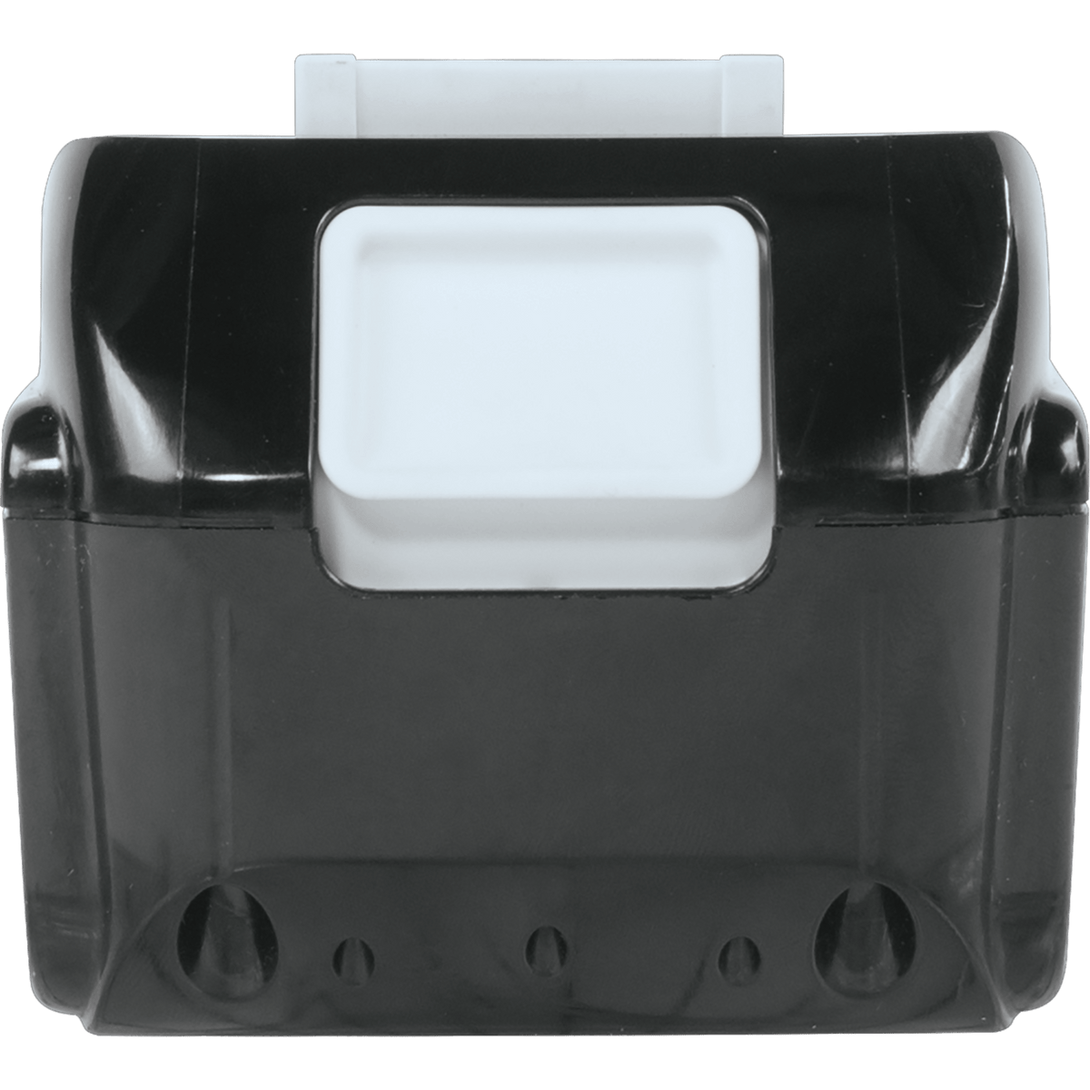 Rear view of the Makita ADBL1840B 18V battery showing the spring-loaded white quick-release button for rapid tool swaps.
