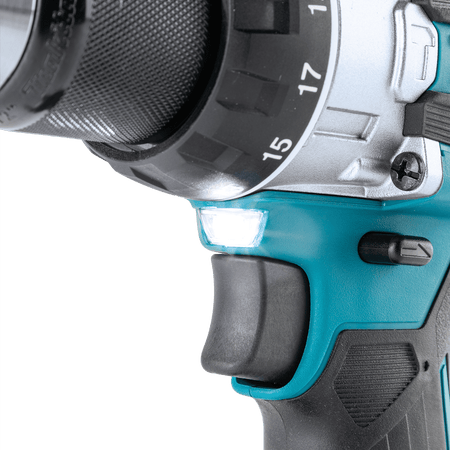 Front LED work light on the Makita XDT14Z impact driver illuminating the 1/4-inch hex quick-change chuck.