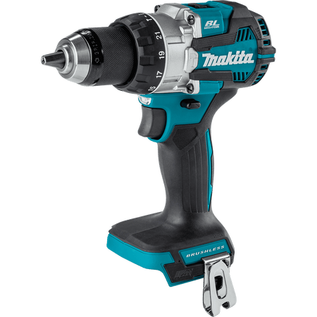 Makita cordless drill driver with a teal and black handle, silver chuck, and a detachable battery base, shown on a solid white background.