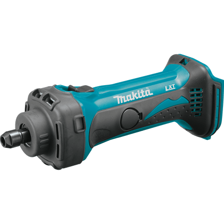 Makita XDG02Z 18V LXT cordless die grinder featuring a compact barrel grip, 1/4-inch collet cone, and short-neck design for grinding in tight spaces.