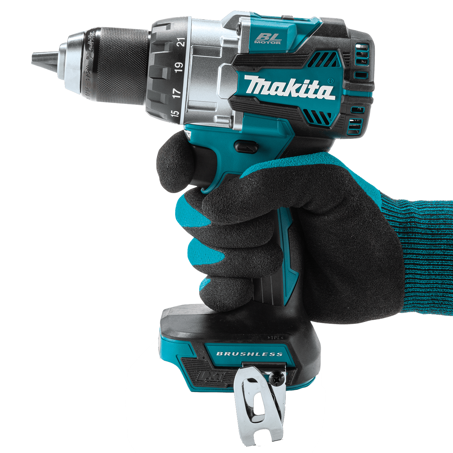 Operator holding the Makita XFD16Z 18V brushless driver-drill showing its compact 6-7/8-inch head length and ergonomic balance.