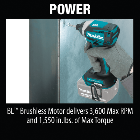 Makita brushless motor delivers 1,550 in-lbs of torque and 3,600 RPM for driving screws into steel studs and wood.