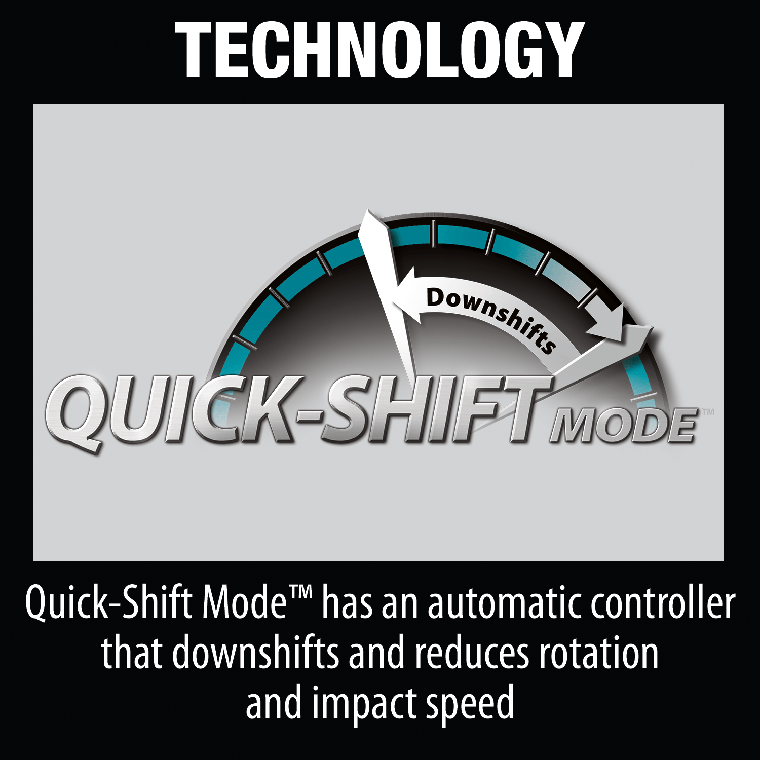 Makita Quick-Shift Mode diagram illustrates automatic downshifting to prevent screw cam-out and stripped threads.