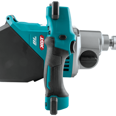 Rear view of the Makita 40V XGT cordless mixer grip showing the rubberized overmold and trigger assembly.