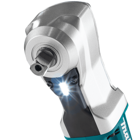 Illuminated twin LED headlights casting shadow-free light across the 1/2-inch square drive detent pin anvil on Makita XLT05.