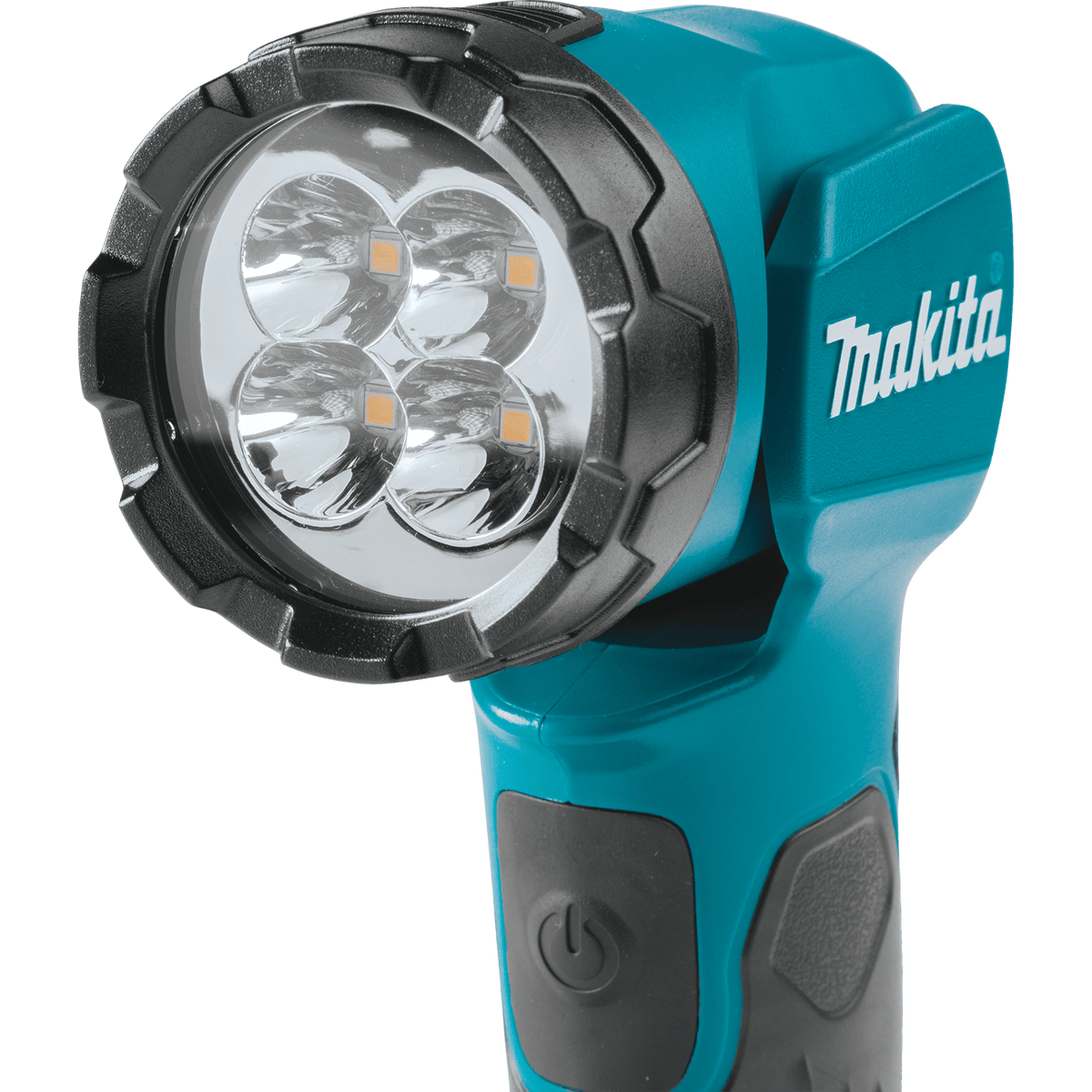 Close-up of the 4 L.E.D. bulb array on the Makita DML815 flashlight engineered to project 160 lumens of focused spotlight beam.