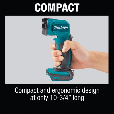 Graphic illustrating the compact 10-3/4 inch total length of the Makita DML815 flashlight for fitting into tight electrical boxes.