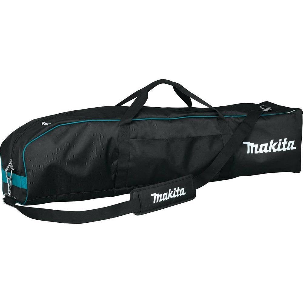 A black Makita-branded heavy-duty tool bag with a padded shoulder strap, designed for protective storage and easy transportation of the DML813 cordless tower light.